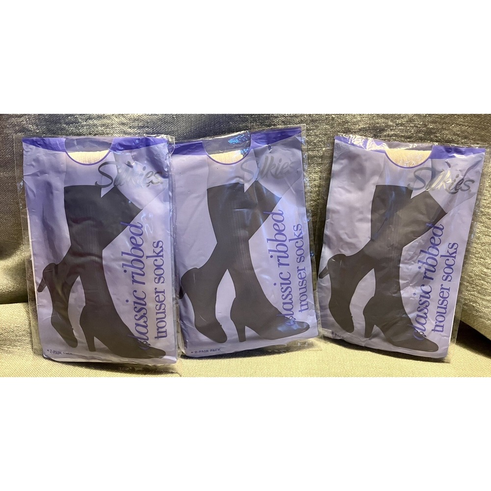 Silkies 6 Pairs Classic Ribbed Trouser Socks XL Cream Nylon Spandex